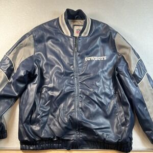 Dallas Cowboys Jacket Mens XL Blue NFL Football GIII Faux Leather Bomber